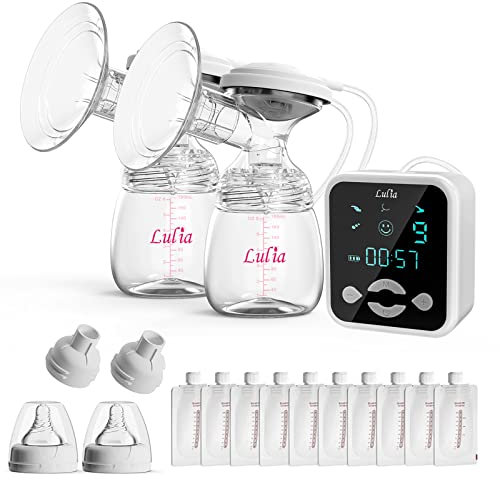 Lulia Tire lait electrique main libre, Double tire-lait electrique avec 4 Modes 9 Niveaux d'aspiration sans BPA, Type-C Rechargeable, ultra-silencieux et anti-refoulement bon, adapté aux voyages