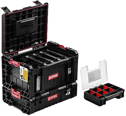 Werkzeugkasten mit zusätzliche Fläche – 45 x 36,5 x 34 cm – Werkzeugkoffer mit 5x Sortimentskasten und Werkzeugkorb SET 2in1 Werkzeugkiste Transportbox Baustellen Kübel Premiumklasse