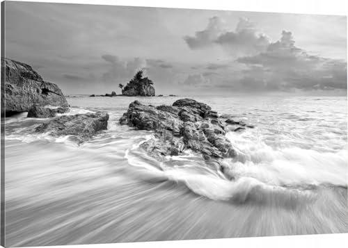 HUBDECO Leinwand Bilder Wohnzimmer - Bilder, Poster, Kunstdrucke - Leinwandbild - Bild auf Leinwand - Tolle Zimmerdekoration - Schlafzimmer Bilder - 120x80 cm Schwarzes und Weißes Meer