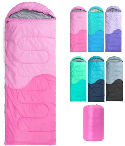Sleeping Bag - 3 Seasons for Adults Kids Boys Girls Camping Hiking - Warm Cold Weather Lightweight Portable with Compression Bag for Backpacking in Spring, Summer, Fall and Winter