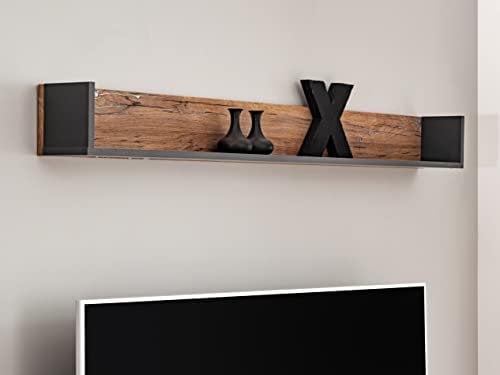 Komodee, Regal Orvieto, Eiche/Anthrazit, Breite 149 cm x Höhe 15 cm x Tiefe 13 cm, für Wohnzimmer, Schlafzimmer, Flur