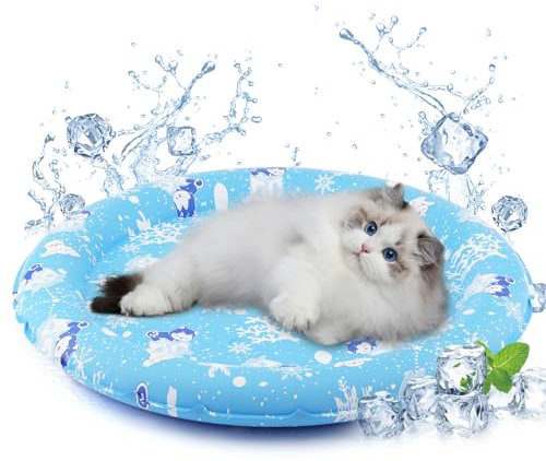 HAPPY HACHI Kühlmatte Hunde Katzen Rund 55CM, 30s Selbstkühlend Hundedecke Kühlend, Ungiftiges Gel kühlmatte für Katzen, Kühlmatte für Hunde im Sommer (Blaubär)