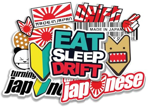 Finest Folia JDM Aufkleber Set für Auto Motorrad Helm Japan Stickerbomb japanische OEM Sticker Tuning Autoaufkleber Folie selbstklebend wetterfest R207 (Stickerbogen 1, Ohne Hologramm Effekt)