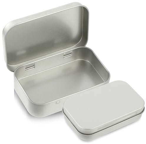 Ouligay Small Metal Tins with Lids - Rectangular Empty Hinged Tins for Candies, Key, Earring, Jewelry (Silver)