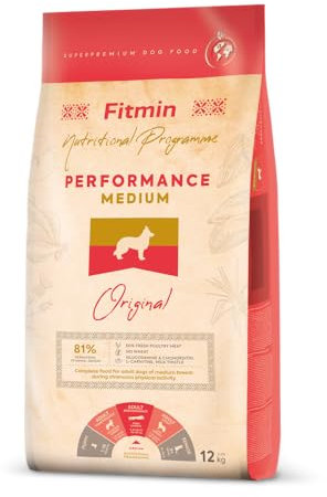 Fitmin Dog Medium Performance | Hundetrockenfutter | Hundenahrung mit Frischfleisch | 81% Protein tierischen Ursprungs | 12kg