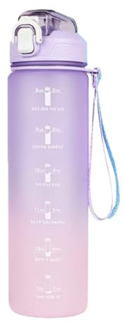 Bouteille d'eau, Gourde Motivation Sport 1 Litre, sans BPA, Gourde Graduée pour 1 Journee, Étanche, Water Bottle Ouvrir en un Clic, Convient Pour la Gym, le Camping, Gourde Randonnée (Violet)