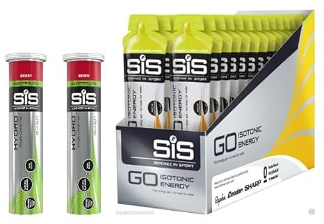 MM SiS Go Isotonic Energy Gel 60ml Pack of 30 Lemon & Lime Flavour + Free 2X SiS Go Hydro, Zero Sugar Effervescent Electrolyte Tablets Berry