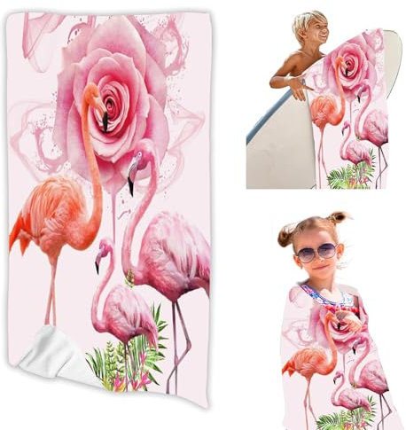 FABTOP Serviette de plage flamant rose - Grande serviette de bain - 180 x 90 cm - En microfibre - Motif flamant rose - Pour la plage et le côté piscine (1,80 x 160 cm)