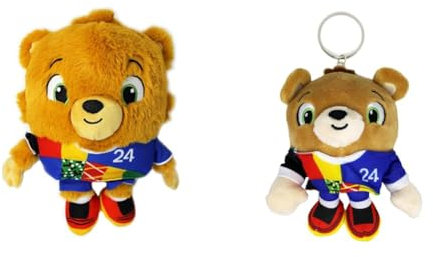UEFA Euro 2024 - Plüsch Figur Maskottchen Albärt - 27cm - aus recycletem PET & Plüsch Schlüsselanhänger/Keyring Maskottchen Albärt - 12cm - aus recycletem PET