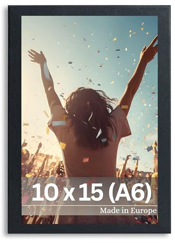 VictoR Bilderrahmen Dali 10x15 cm (A6) Schwarz - Fotorahmen Holz A6 - Bilderrahmen Schwarz 10x15 - moderner Holzrahmen mit bruchsicherem Acrylglas