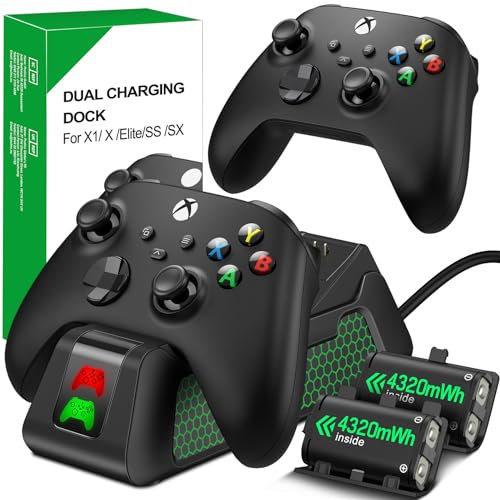 Wiederaufladbar Akku für Xbox Controller mit Ladestation, Akku Pack für Xbox Serie X/S/Xbox One/One S/X/Elite mit 4 Akkudeckeln(Ohne Controller) Batterie