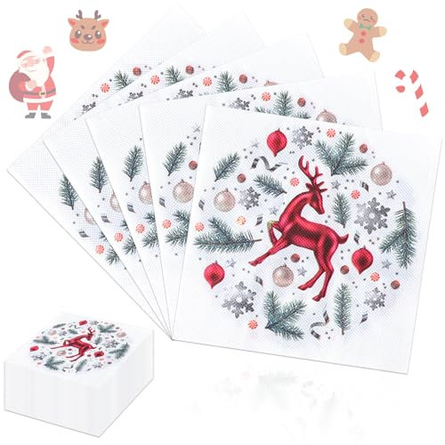 Lets Joy Servietten Weihnachten,100 Stück Papierservietten, Weihnachtshirsch Servietten, Party Tischdeko, Weihnachten Tischdeko Neujahr Geburtstag Gartenfeste 33x33cm