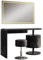 Vicco Schminktisch Lara, Schwarz Hochglanz, 120 cm mit LED-Spiegel und Hocker