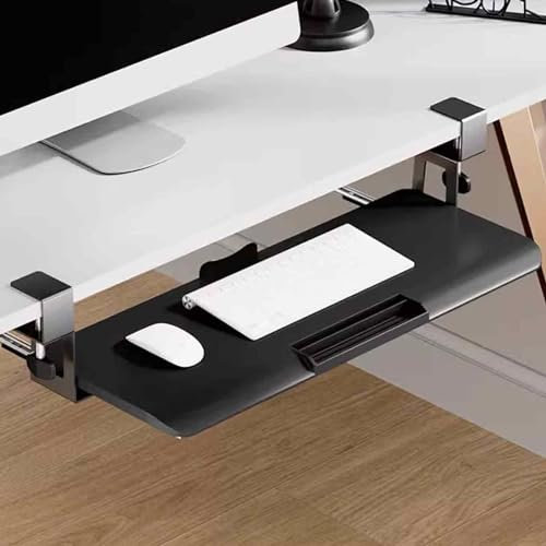 GJGZYY Underdesk Keyboard/Mouse Tray, with A Mobile Phone Card Slot, Keyboard Slide Out Tray, Clamp on Keyboard Tray Under Desk, Black