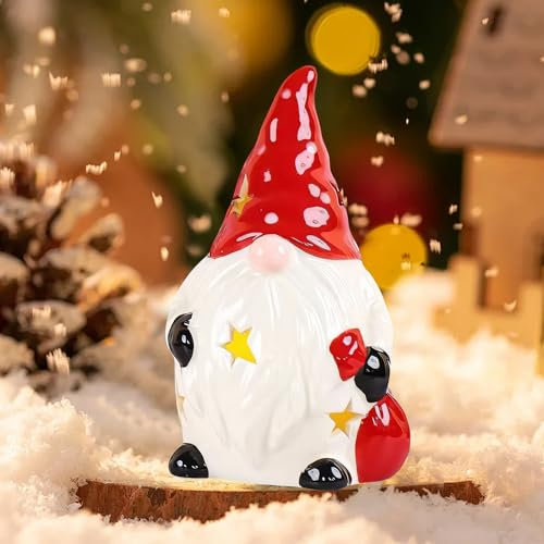 ACAREY Weihnachtsdeko aus Keramik mit LED Mini Weihnachtsbaum Weihnachtsmann Schneemann Weihnachten Deko lichter Für Weihnachten Theme Fenster Schlafzimmer Tischdekoration Innen (Wichtel)