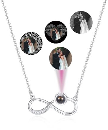 PiercingJak Personalisierte Halskette Bild Projektion Kette mit Foto im Stein Infinity Unendlichkeitszeichen Anhänger Liebe Freundschaft Schmuck Süße Geschenke für Damen Frauen Mädchen Freundin