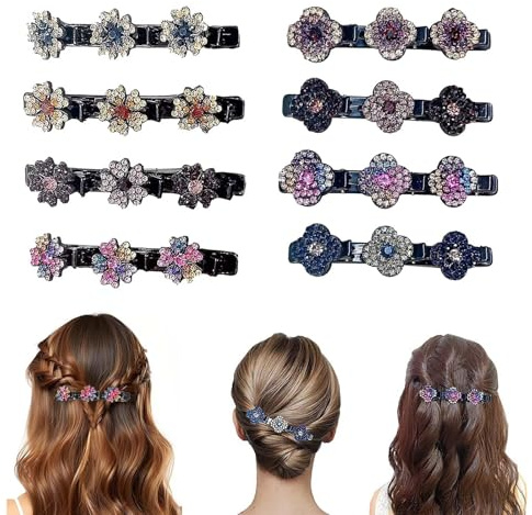 8 Pcs Glitzernde Kristall Stein Geflochtene Haarspangen Haarspangen Damen