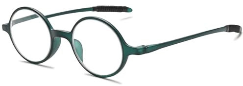 ABETOS Lesebrille Rund Klein Herren Damen Retro Lesebrillen TR90 Flexibel Leicht Vollrandbrille Mini Vintage Computer Sehhilfe Lesehilfe (Grün+2.75)