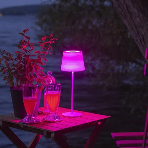 Lightbox LED Tischlampe für Innen & Außen | 20 cm / 35 cm Höhe, Ø 13 cm | weiße Outdoor Tischleuchte mit 3 Stufen-Dimmer & RGB | mobil/kabellos/portable | per USB aufladbar/Akku | 190lm & 3000K