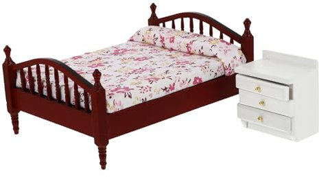 DRESSOOS 1satz Miniatur Doppelbett Mit Nachttisch Puppenhaus Möbelset Für Kreative Raumgestaltung Lebendig Und Detailgetreu Für Puppenhaus Fotodeko