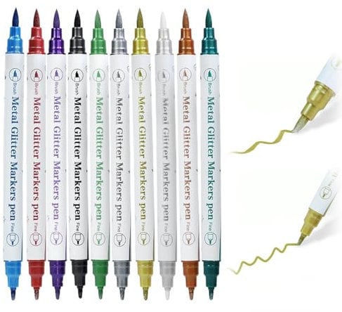 10 Pieces Double-Ended Nail Art Paint Pens, Nail Art Graffiti Pens, Metallic Nail Graffiti Drawing Pen for Painting Nails DIY Nail Art Beauty Adorn for Women Girls