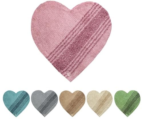 OLIVO.shop | Love Badteppich in Herzform, rutschfest und saugfähig aus Baumwolle, 6 Farben erhältlich (Love Pink)