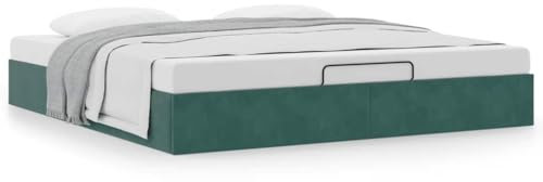 vidaXL dark green velvet ottoman bed frame with storage - no mattress needed, hydraulic lift mechanism, modern double bed for bedroom - 200x200 cm