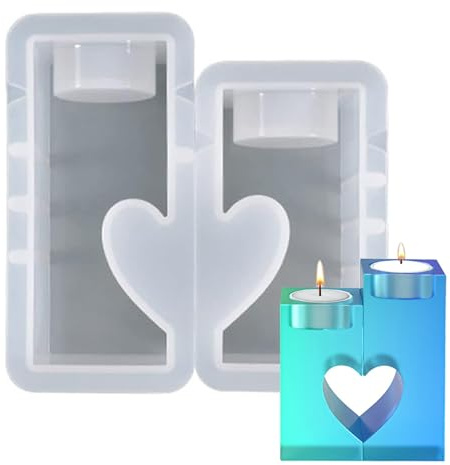 Aphromirel 2 Stück Herz Silikonform Kerzenhalter Epoxidharz Silikonformen DIY Kerzen Formen Silikon Geschenke für Mama Geschenk für Papa für Ostern Weihnachten Geburtstag Heimdekoration