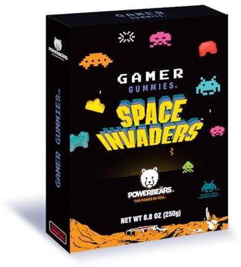 Powerbeärs Gamer Gummies | SPACE INVADERS Geschenkbox | 250g | Gummibärchen mit 20% Fruchtsaft und Vitaminen in Space Invaders-Formen | Retro Snack für Gaming-Fans | Gamer Geschenk