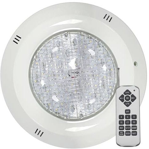 SWIMHOME Foco Piscina Superficie LED RGB 35W 12V AC (2 Hilos) con Mando RF Incluido, Luz Colores con Memoria, IP68, Fácil Instalación (RGB con Control Remoto (Cable de 2 Hilos))
