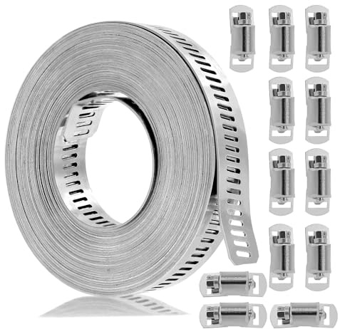 AIMEKE 5 Meter Schlauchschellen Edelstahl mit 12 Stück Schraube Klemme | Einstellbare Schlauchklemme aus 304 Edelstahl für Wasser Rohr, Gas Rohr, Automobil Tubing, Kühler, Tank