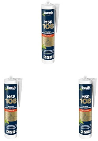 Bostik MSP 108 - Mastic de Fixation Hautes Performances - Formule MS Polymères - Intérieur/Extérieur - Maintien Immédiat - sans Solvant et sans Isocyanate - Couleur : Blanc - 1 Cartouche 290 ml