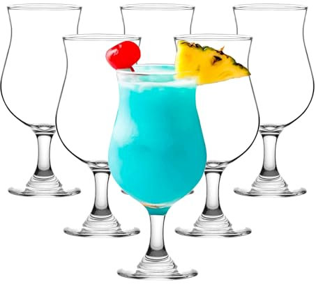 binsakao Hurricane Glasses Set of 6-395 Ml Milkshake Tall Cocktail Glasses for Mojito, Margarita, Sangria, Pina Colada Glass - Stemmed Coupe Glassware