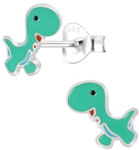 Monkimau Mädchen Ohrringe Dinosaur | Ohrstecker aus 925 Sterling Silber | Kinderohrringe hypoallergen