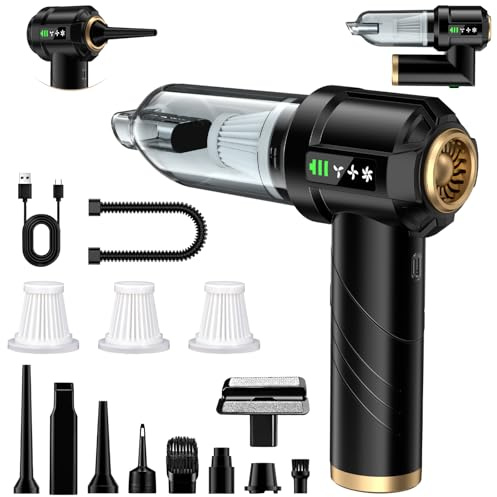 Handstaubsauger Akku 4-in-1, 28000PA Auto Staubsauger Stark mit Bürstenloser Motor, Handstaubsauger Kabellos, 3-Gang 250000 U/min Autostaubsauger für Auto, Küche, Haus & Tierhaar Reinigung