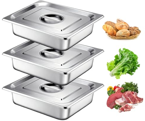 Panierschalen Set 3-Teilig, Panierstraße Rechteckig, Gastronormbehälter Edelstahl Mit Deckel, Gn Behälter Mit Deckel 32.5×26.5×6.5cm Für Koteletts, Schnitzel, Fleisch, Fisch