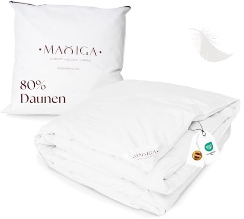 maxiga Ganzjahres Daunendecke 155x220 cm – 80 % Gänsedaunen & 20 % kleine, 1500g Daunenfederchen, leicht & atmungsaktiv, perfekte Wärmebalance, Oeko-TEX, allergikerfreundlich, Baumwollhülle