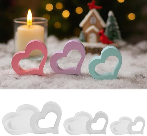 3 Stück Silikonformen Gießformen Herz FORMVERSITY, Gießformen Silikon Herz Kerzenformen Zum Gießen Herz, 3D Kerzenformen Zum Gießen Herz Kerzen Formen Silikon für Bastelarbeiten, Gips, Kerzen