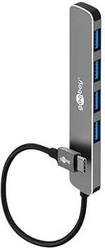 goobay USB C 3.2 - USB A 3.2 / USB-C-Stecker zu 4X USB-A, kompakter Hub für Laptop, Tablet, Smartphone, SuperSpeed-Datenraten bis 5 Gbit/s, kompatibel mit Windows/Linux/macOS - 79157