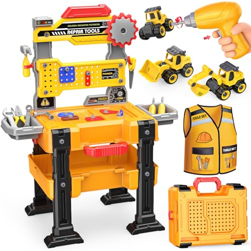 Naxudcoo Kids Tool Set for Boys 3-6 Years, Kids Tool Bench with Realistic Electric Drill, Tool Box and Vest, Construction Workbench Toys, Gifts for 3 4 5 Year Old Boy Girls