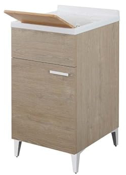 Generico Mobile Lavatoio Stella 45x50 cm in Nobilitato Melaminico Rovere con Vasca in Resina, Sifone e Tavoletta Multiuso in Legno – Lavanderia Salvaspazio, Predisposizione Foro Rubinetto