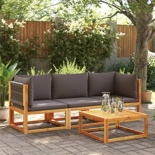 QUAHEAS 3-TLG. Gartensofa-Set aus Akazienholz & Seil mit Kissen, Modulares Design für Terrasse, Balkon, Veranda, Robuste Outdoor-Sitzgruppe, Grau