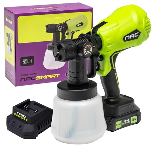 NAC SMART Akku Farbsprühsystem NS-SG-20V-B | 20V 2Ah 600ml/min | 3 Düsen 1,0-1,8mm | Farbsprühpistole für Wandfarben, Lacke und Lasuren