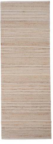 Home4You Handwebteppich – Teppich 8x250 cm – Jute & Wolle – Beige Weiß – Streifen & Ethnomuster – Naturfaser Bodenbelag