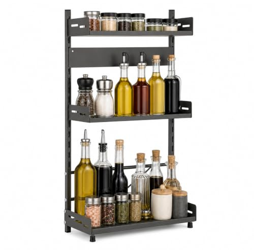 evergoods 3 Tier Spice Rack, Adjustable Kitchen Counter Storage Shelf | Kitchen Organiser with Durable metal frame and Adjustable storage ,Perfect for Spices, Jars, Oil Bottles & Pantry Storage