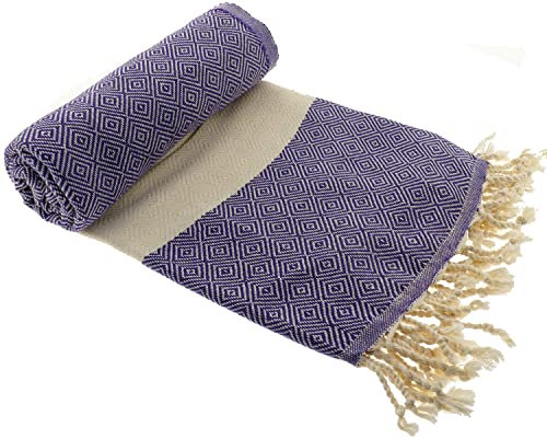 Stefano Ferrante ELMAS Hamamtuch Saunatuch Pestemal Fouta Strandtuch Badetuch Handtuch Baumwolle Backpacker 100x180 cm (Lila)