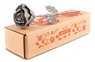 Forging Art Bcn® Rose Éternelle en Fer Forgée à la Main- Cadeau de Saint-Valentin, Fête des mères, Anniversaire de mariage, Noces de fer (Gris)