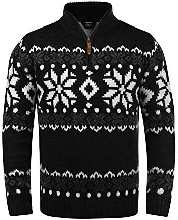 !Solid SDNorwin Herren Strickpullover Troyer Grobstrick Pullover mit Stehkragen Regular fit, Größe:M, Farbe:Black (9000)