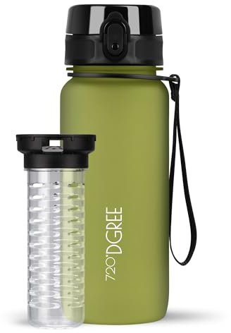 720°DGREE Gourde d'Eau 650ml “uberBottle“ +Fruit-Infuseur, softTouch - Sans BPA, Anti-fuite - Bouteille, water bottle idéale pour Enfants, École, Sport, Randonnée, Camping, Université, Voyage, Travail