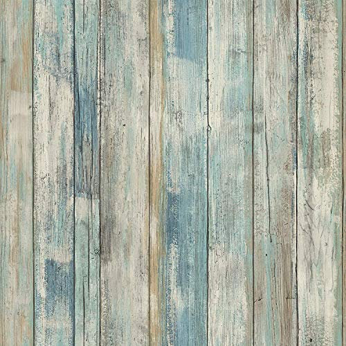 Hode Sticky Back Plastic Wood Effect Vinyl Self Adhesive Wallpaper Blue-Green Stick and Peel Roll for kitchen Furnitures Shelf Liner 60X300cm Waterproof